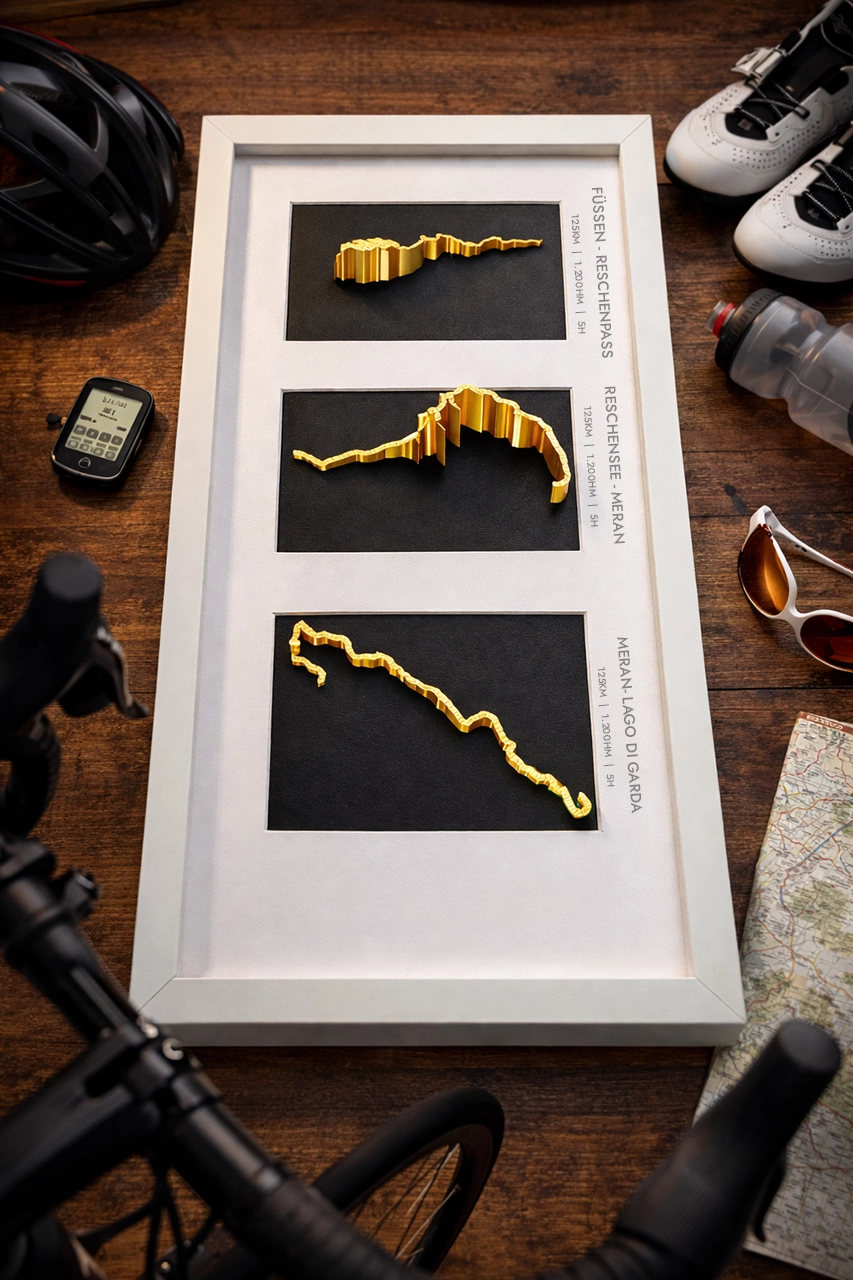 Deine Rennrad Route in einem Rahmen als 3d Modell gedruckt